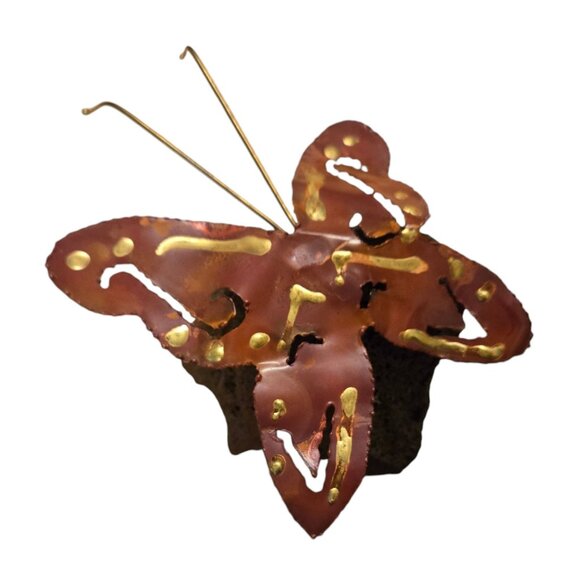Metal Butterfly Sculpture Lava Rock Home Decor Art Vintage Mid Century Figurine - Picture 7 of 16
